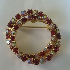 Vintage double cirlce rhinestone brooch